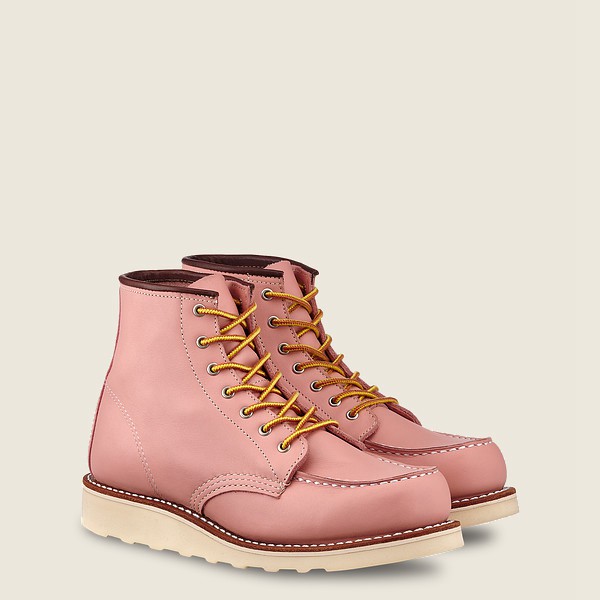 Red Wing Heritage Boots Pink - Womens 6-inch Classic Moc - Short Boundary Leather - 3980-IHSXT